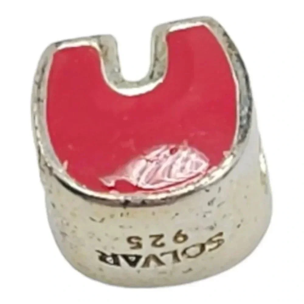 Solvar Sterling Silver Red Enamel Initial U Slide Charm Kids New Old Stock
